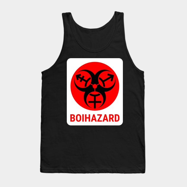 "BOI HAZARD" - Label Style - Red Tank Top by GenderConcepts